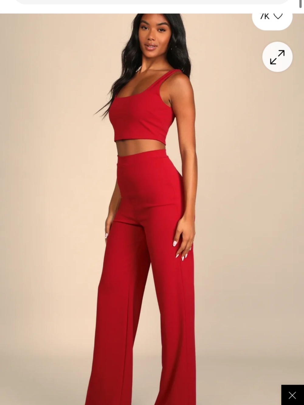 Lulu's Red Wide-Leg Crop Top and pant set